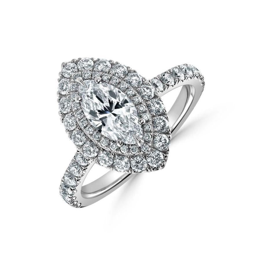 Dipples-Platinum Marquise-Shaped Diamond Double Halo Cluster Ring with Diamond Shoulders-Dipples Jewellers