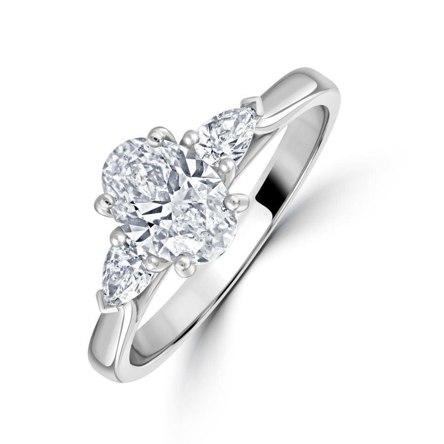 Dipples-Platinum Oval Cut & 2-Pear Cut Diamond Trilogy Ring-Dipples Jewellers
