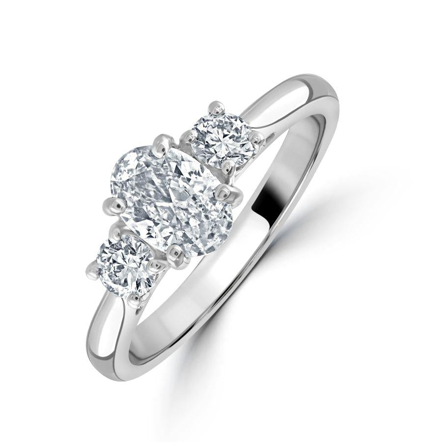 Dipples-Platinum Oval Cut & 2-Round Brilliant Cut Diamond Trilogy Ring-Dipples Jewellers