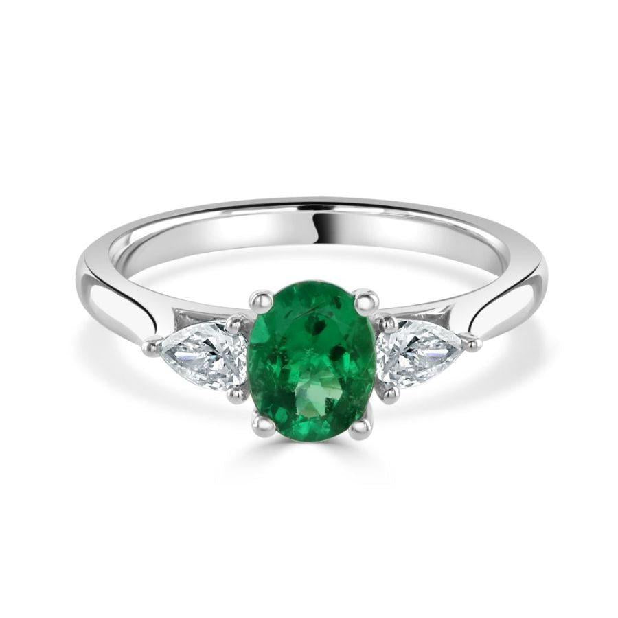 Dipples-Platinum Oval Cut Emerald & Pear Cut Diamond Trilogy Ring-Dipples Jewellers