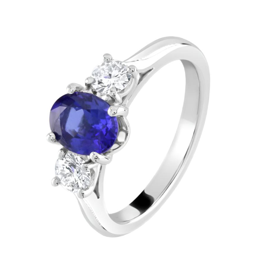 Dipples-Platinum Oval Cut Sapphire & Round Brilliant Cut Diamond Trilogy Ring-Dipples Jewellers