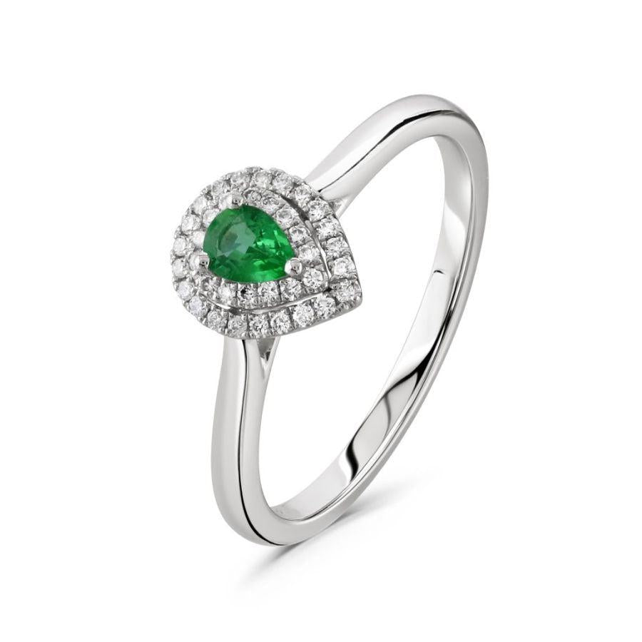 Dipples-Platinum Pear Cut Emerald & Diamond Double Halo Cluster Ring-Dipples Jewellers