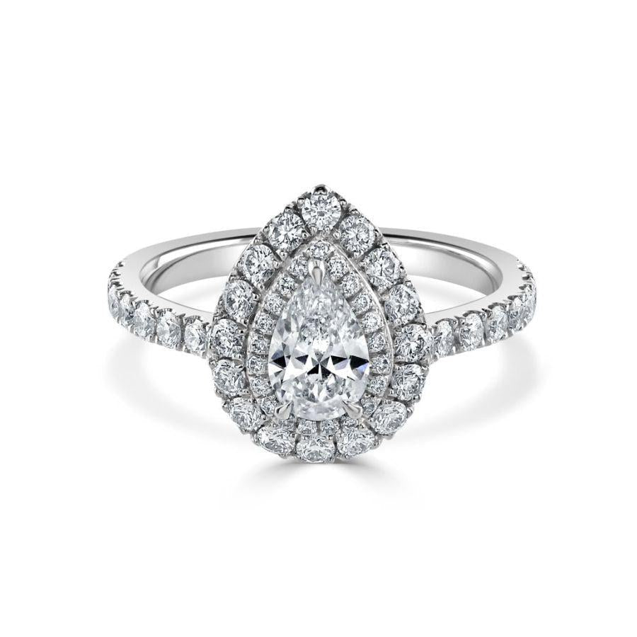 Dipples-Platinum Pear Shaped Diamond Double Halo Cluster Ring with Diamond Shoulders-Dipples Jewellers