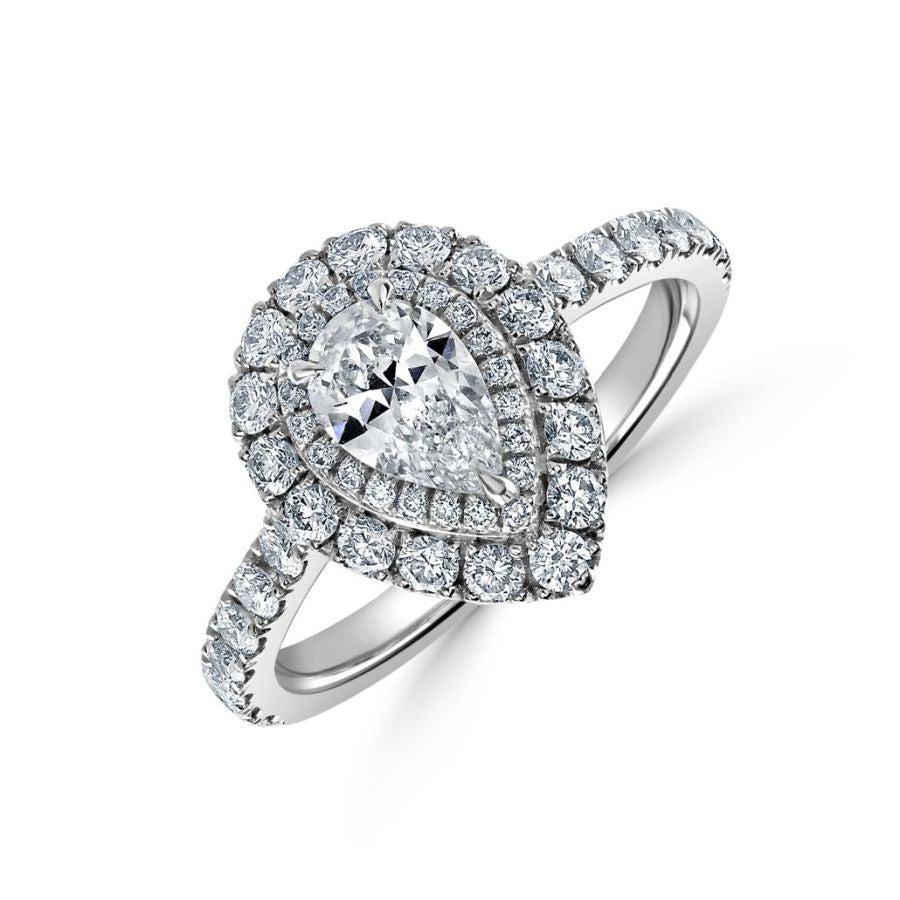 Dipples-Platinum Pear Shaped Diamond Double Halo Cluster Ring with Diamond Shoulders-Dipples Jewellers