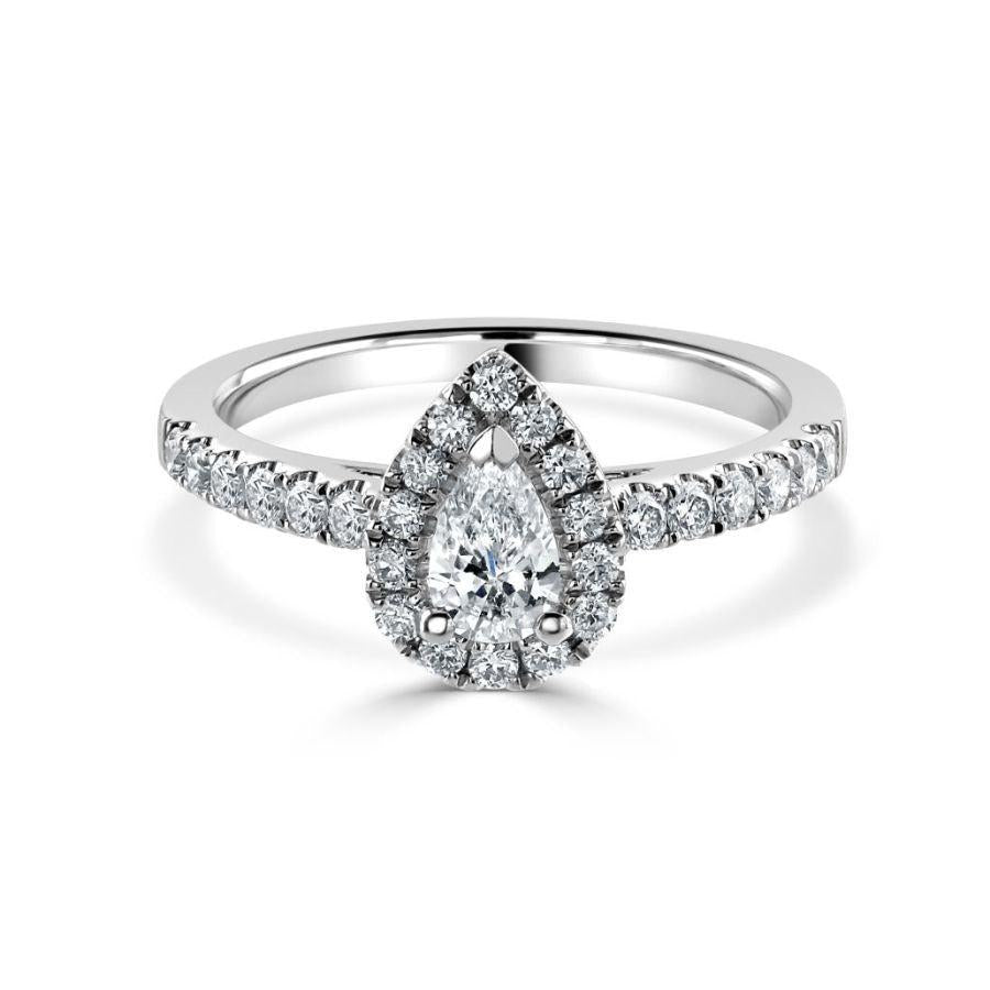 Dipples-Platinum Pear Shaped Halo Cluster Ring with Diamond Shoulders-Dipples Jewellers