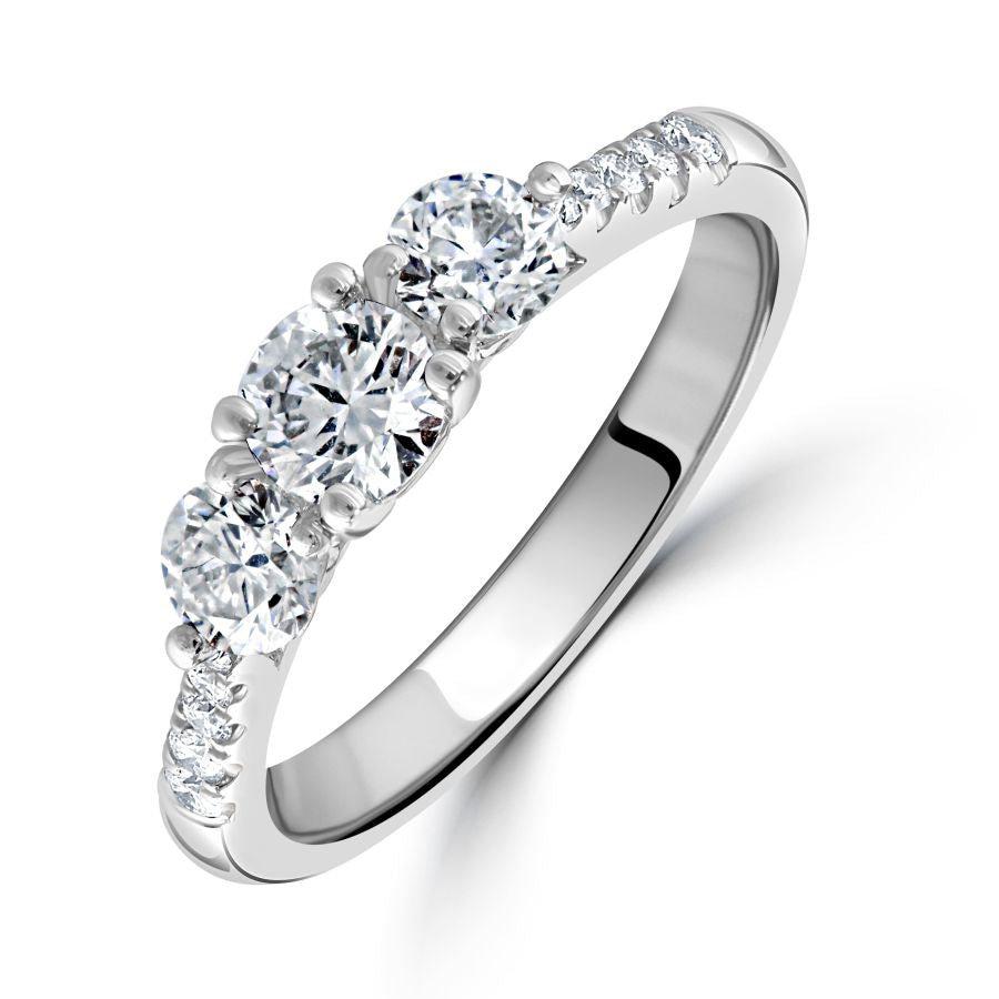 Dipples-Platinum Round Brilliant Cut Diamond Trilogy Ring with Diamond Shoulders-Dipples Jewellers