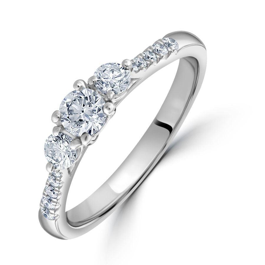 Dipples-Platinum Round Brilliant Cut Diamond Trilogy Ring with Diamond Shoulders-Dipples Jewellers