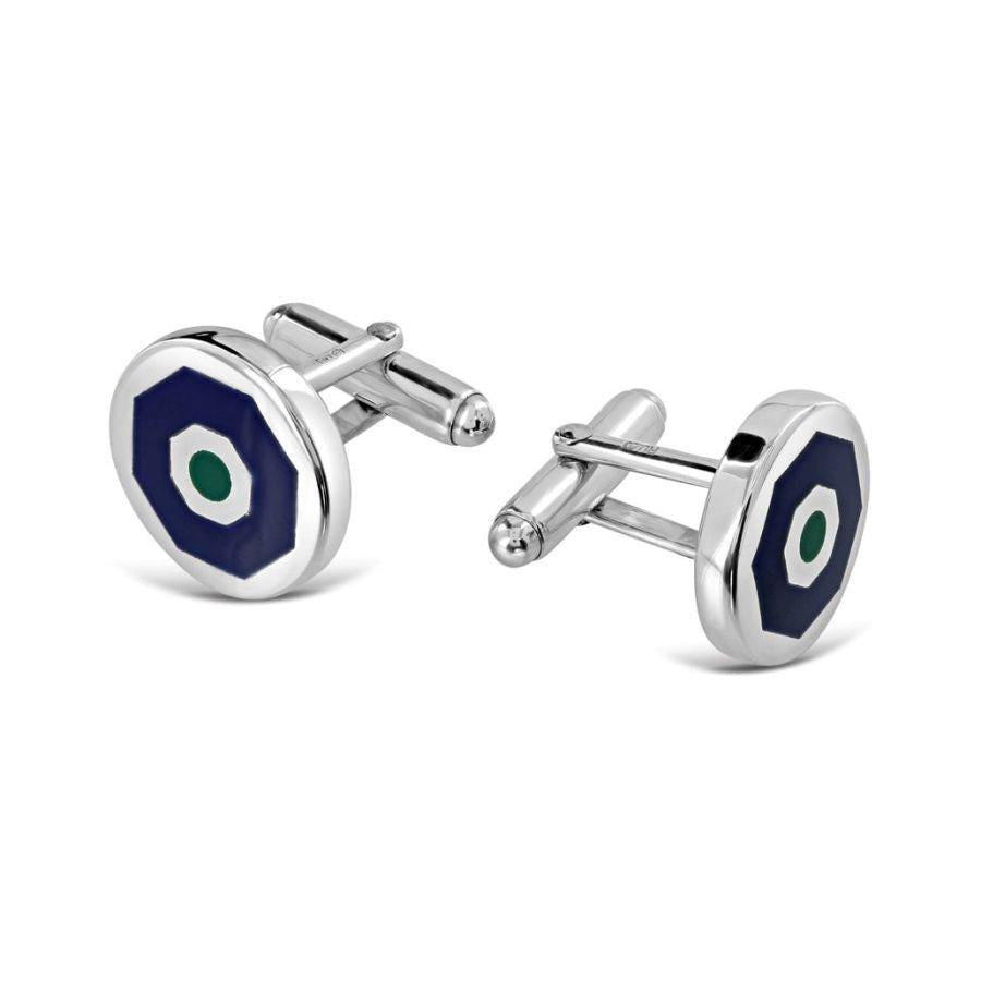 Dipples-Silver & Blue & Green Enamel Round Cufflinks-Dipples Jewellers