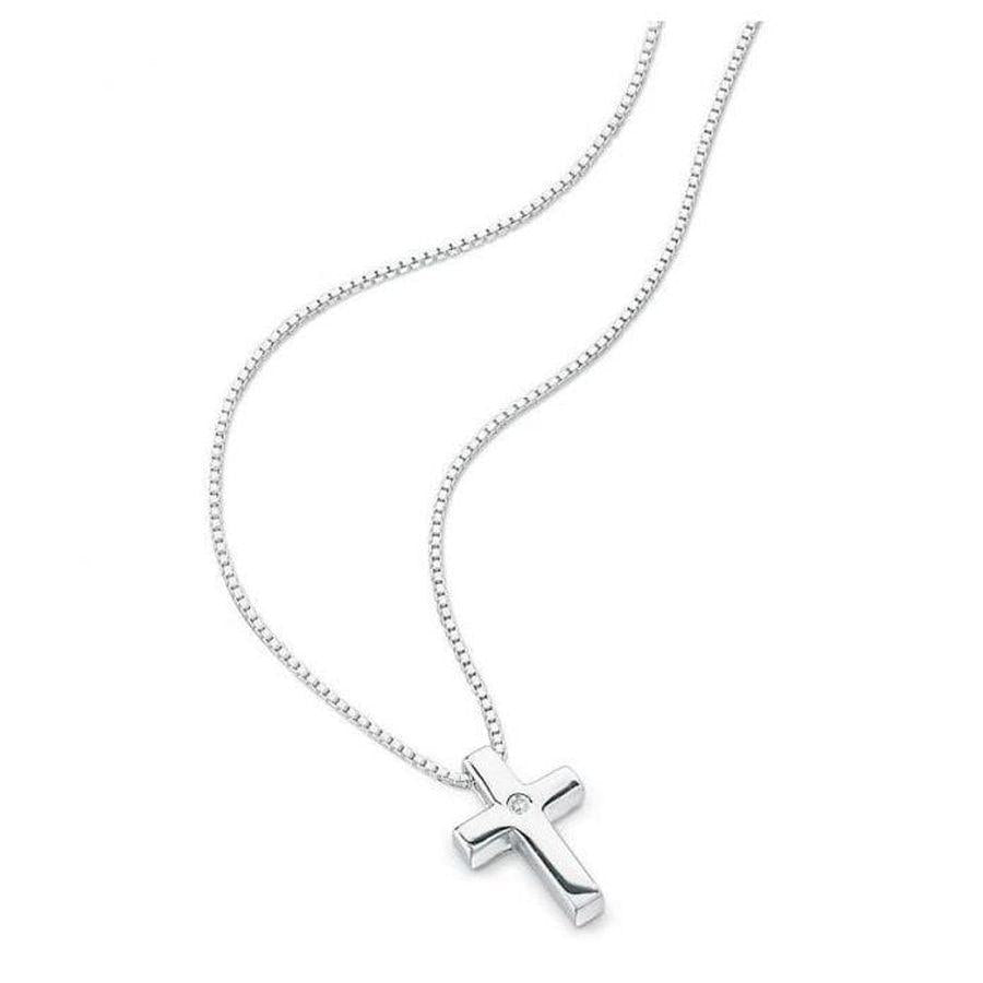 Dipples-Silver Diamond Set Cross Pendant & Chain-Dipples Jewellers