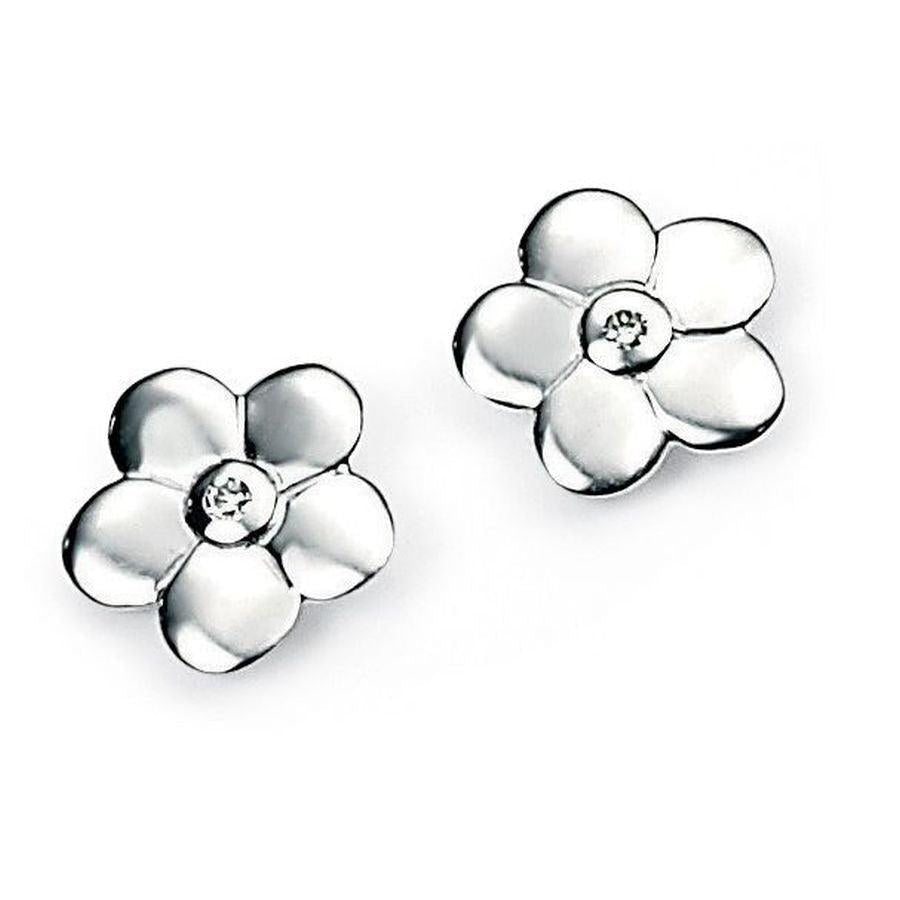 Dipples-Silver Diamond Set Flower Stud Earrings-Dipples Jewellers