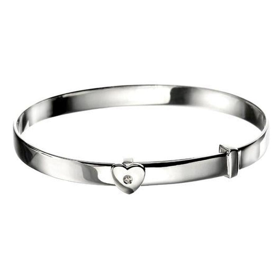 Dipples-Silver Diamond Set Heart Baby Bangle-Dipples Jewellers