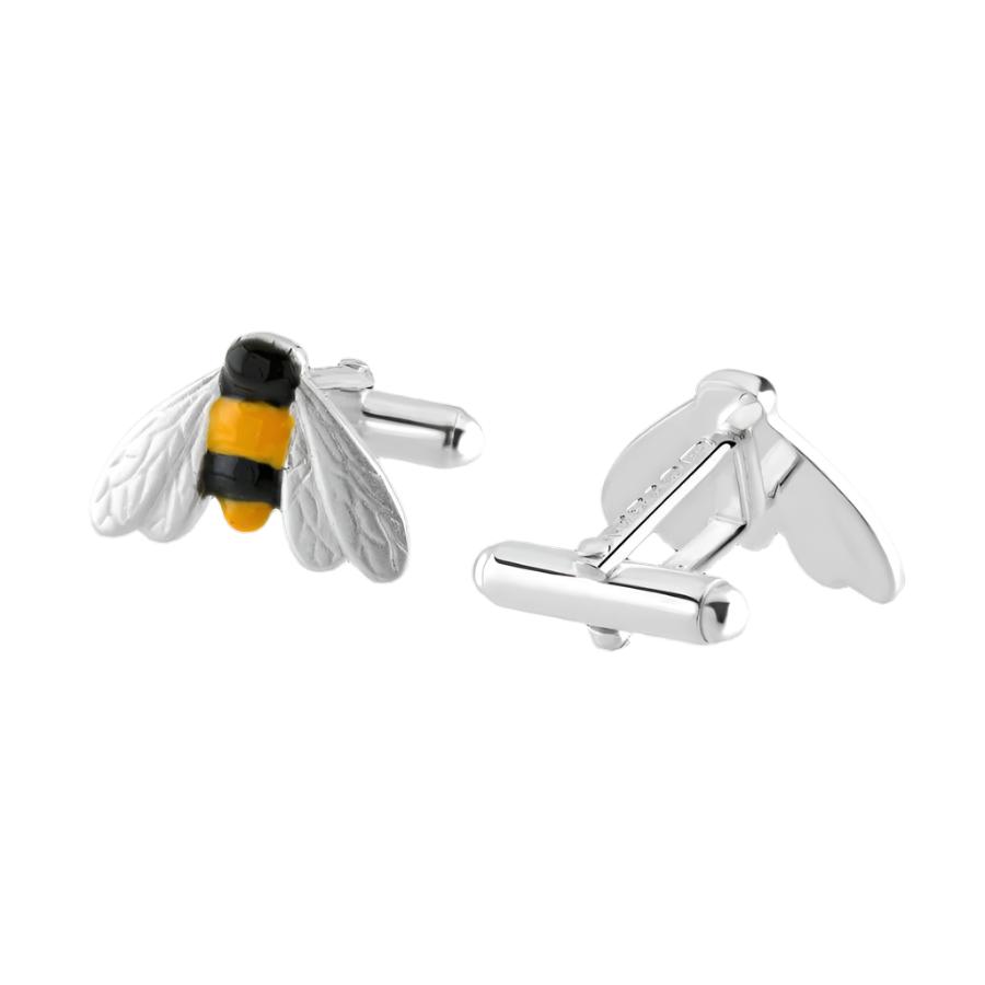 Dipples-Silver & Enamel Bee Cufflinks-Dipples Jewellers