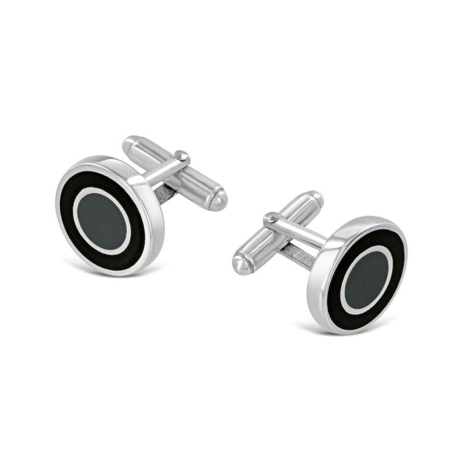 Dipples-Silver & Enamel Circular Cufflinks-Dipples Jewellers