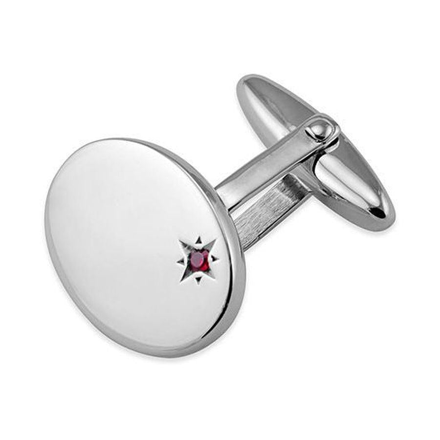Dipples-Silver Oval Ruby Offset Set Cufflinks-Dipples Jewellers