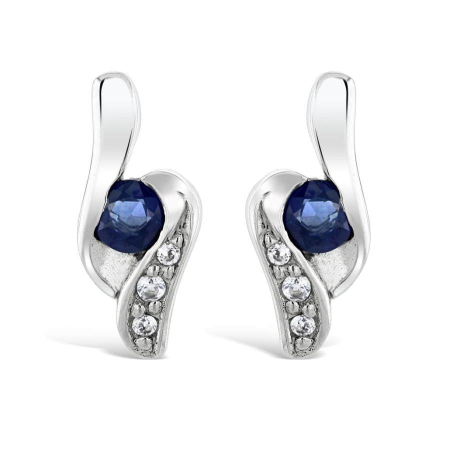 Dipples-Silver Sapphire & White Topaz Set Stud Earrings-Dipples Jewellers