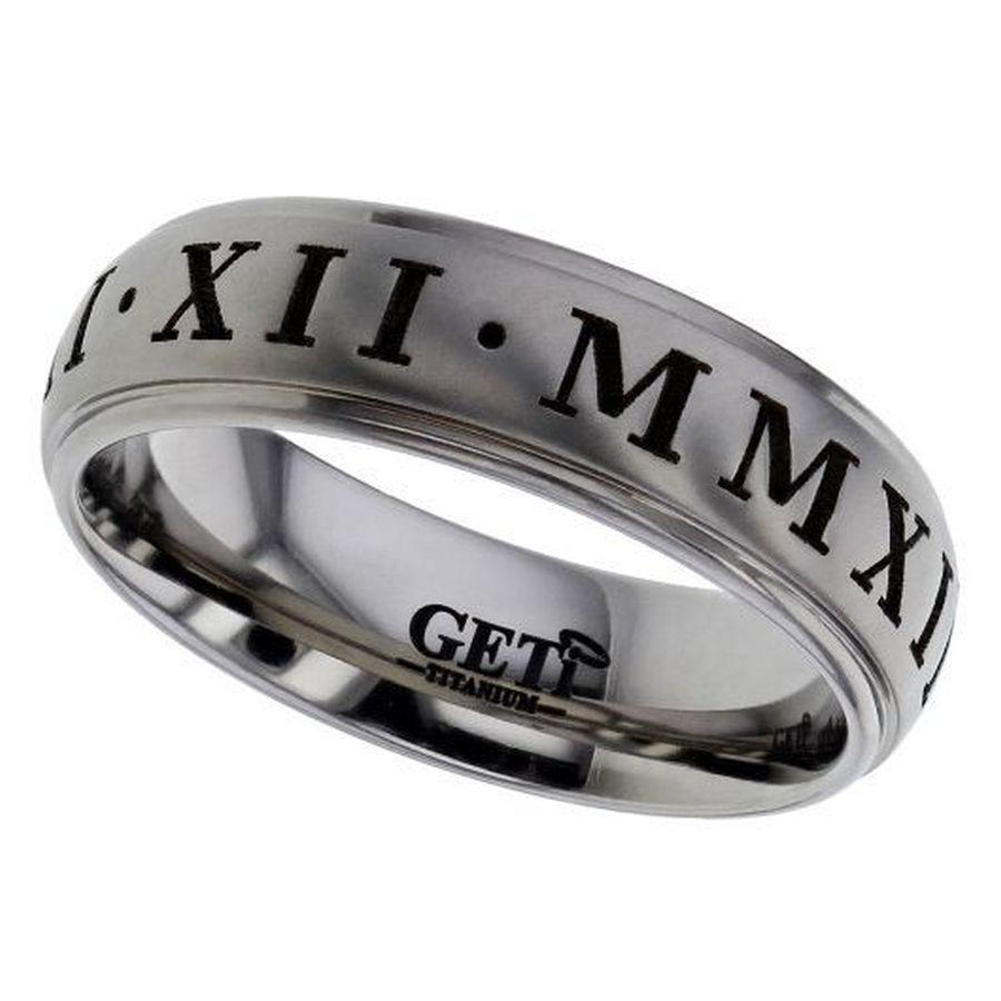 Dipples-Titanium 6mm Domed Court Roman Numeral Wedding Band, size T-Dipples Jewellers