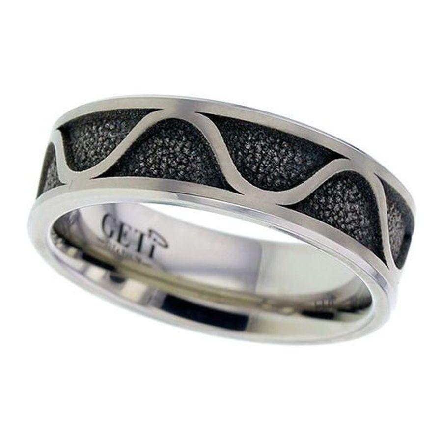 Dipples-Titanium Flat Court Relief Wave Pattern Wedding Band, size T-Dipples Jewellers