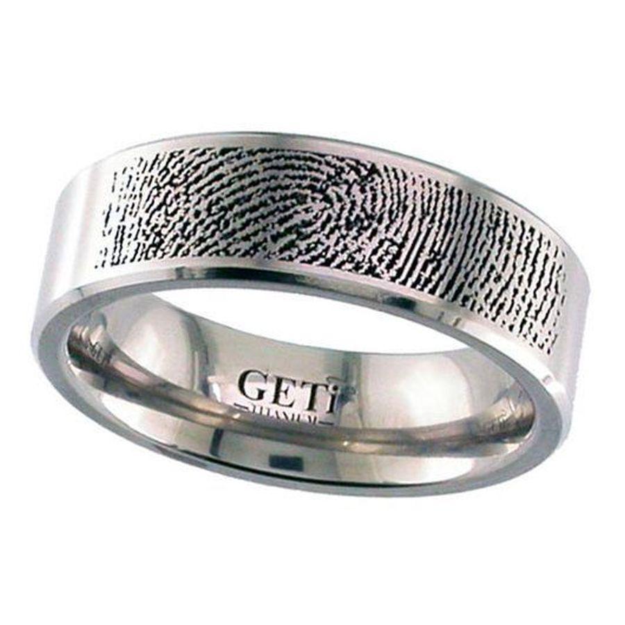 Dipples-Titanium Satin Finish Flat Court Fingerprint Pattern Wedding Band, size S-Dipples Jewellers