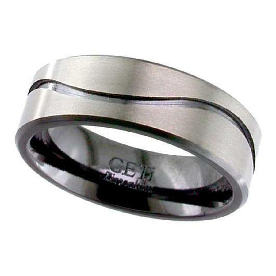Dipples-Zirconium 7mm Flat Court Satin Finish Wave Pattern Wedding Band, size T-Dipples Jewellers