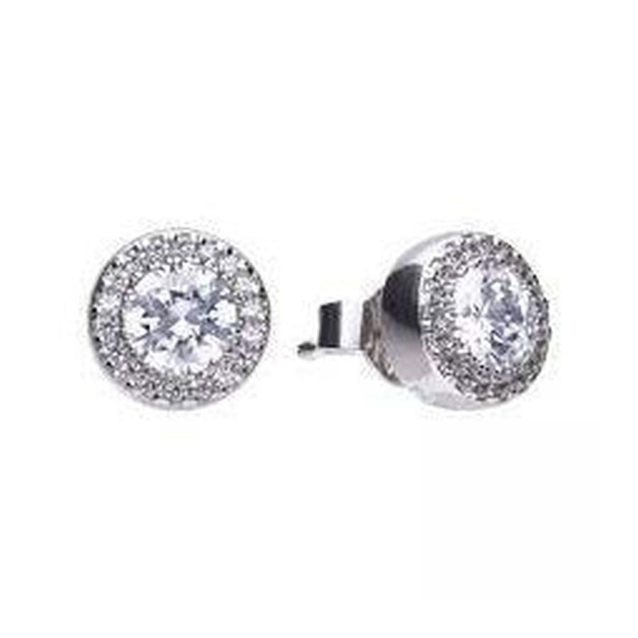 Dipples-Pave Set Zirconia Halo Stud Earrings-Dipples Jewellers