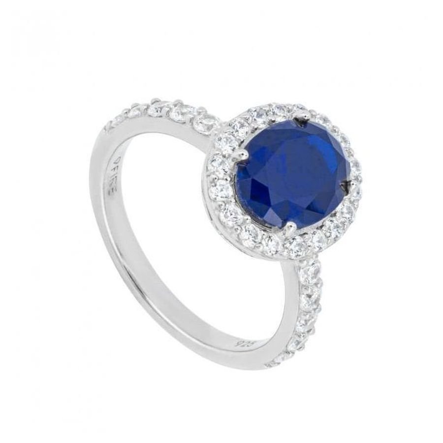 Dipples-Silver Blue & White Cubic Zirconia Halo Cluster Ring-Dipples Jewellers