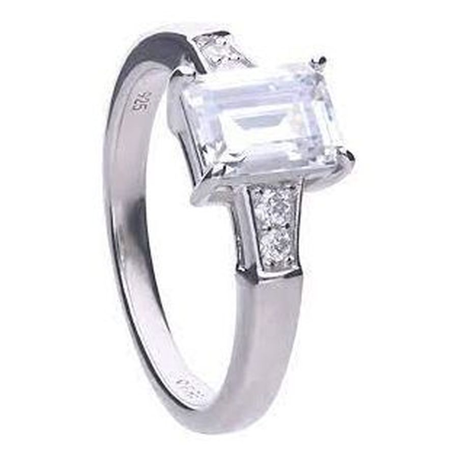 Dipples-Silver Claw Set Emerald Cut Cubic Zirconia Ring-Dipples Jewellers