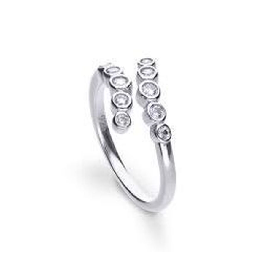 Dipples-Silver Cubic Zirconia Set Crossover Ring, size N-Dipples Jewellers