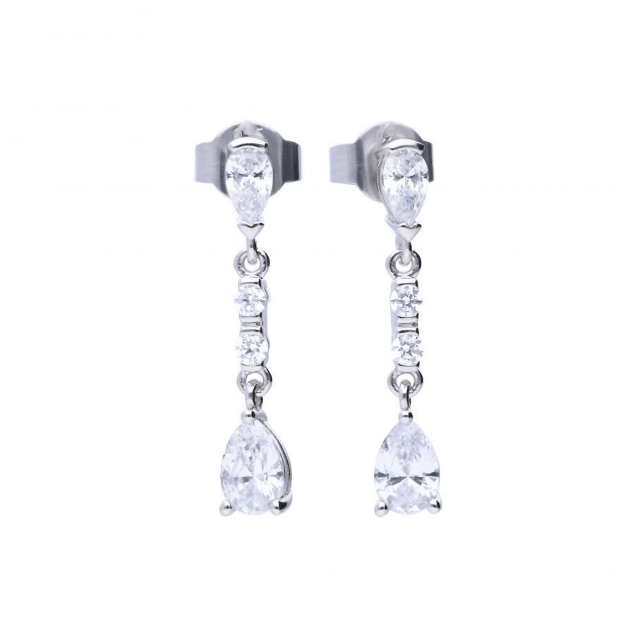 Dipples-Silver Cubic Zirconia Set Long Drop Earrings-Dipples Jewellers