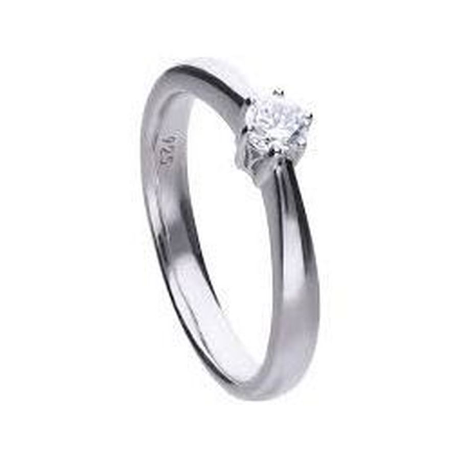 Dipples-Silver Cubic Zirconia Solitaire Ring, size K 1/2-Dipples Jewellers
