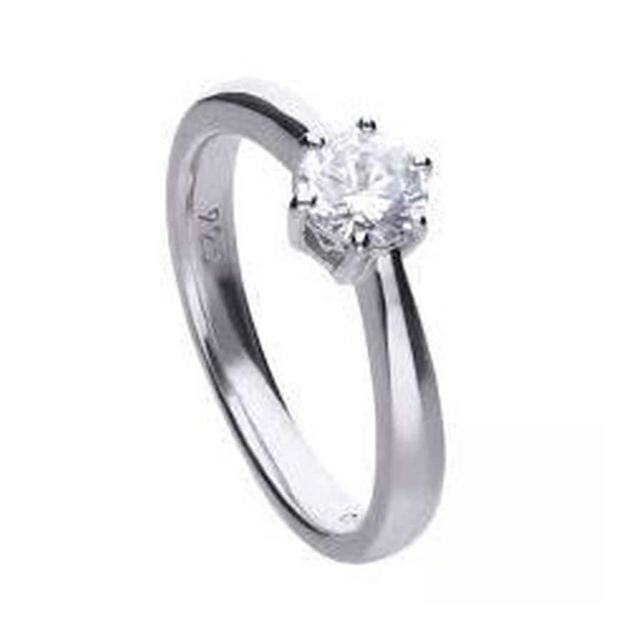 Dipples-Silver Cubic Zirconia Solitaire Ring, size L-Dipples Jewellers