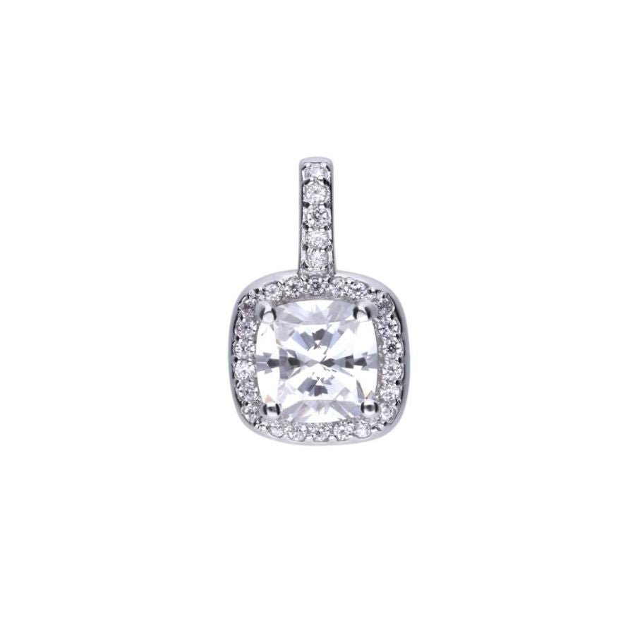 Dipples-Silver Cushion Shaped Cubic Zirconia Halo Cluster Pendant-Dipples Jewellers