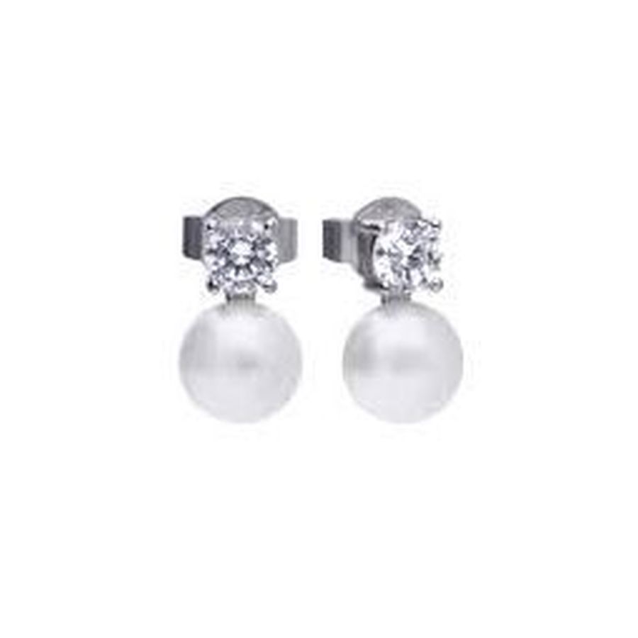 Dipples-Silver CZ & Imitation Pearl Drop Earrings-Dipples Jewellers