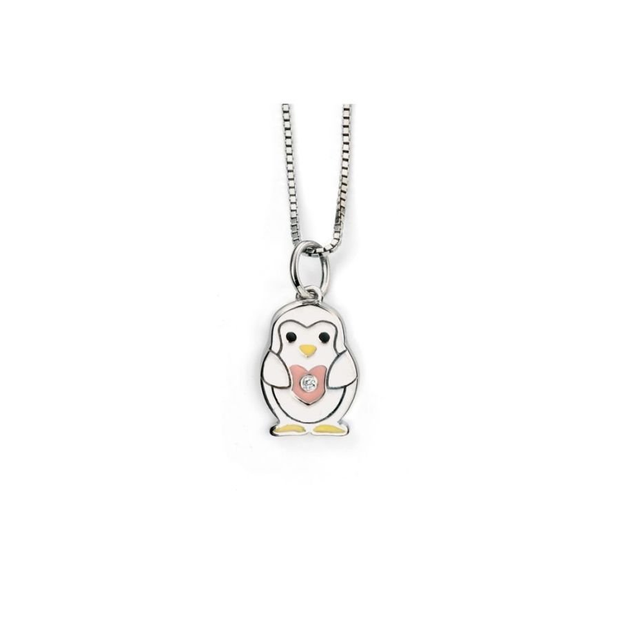 Gecko-Silver Diamond Set Enamel Penguin Pendant & Chain-Dipples Jewellers