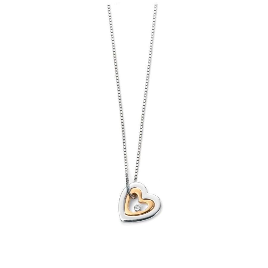Gecko-Silver & Gold Plated Mum Daughter Cubic Zirconia Set Heart Pendant & Chain-Dipples Jewellers