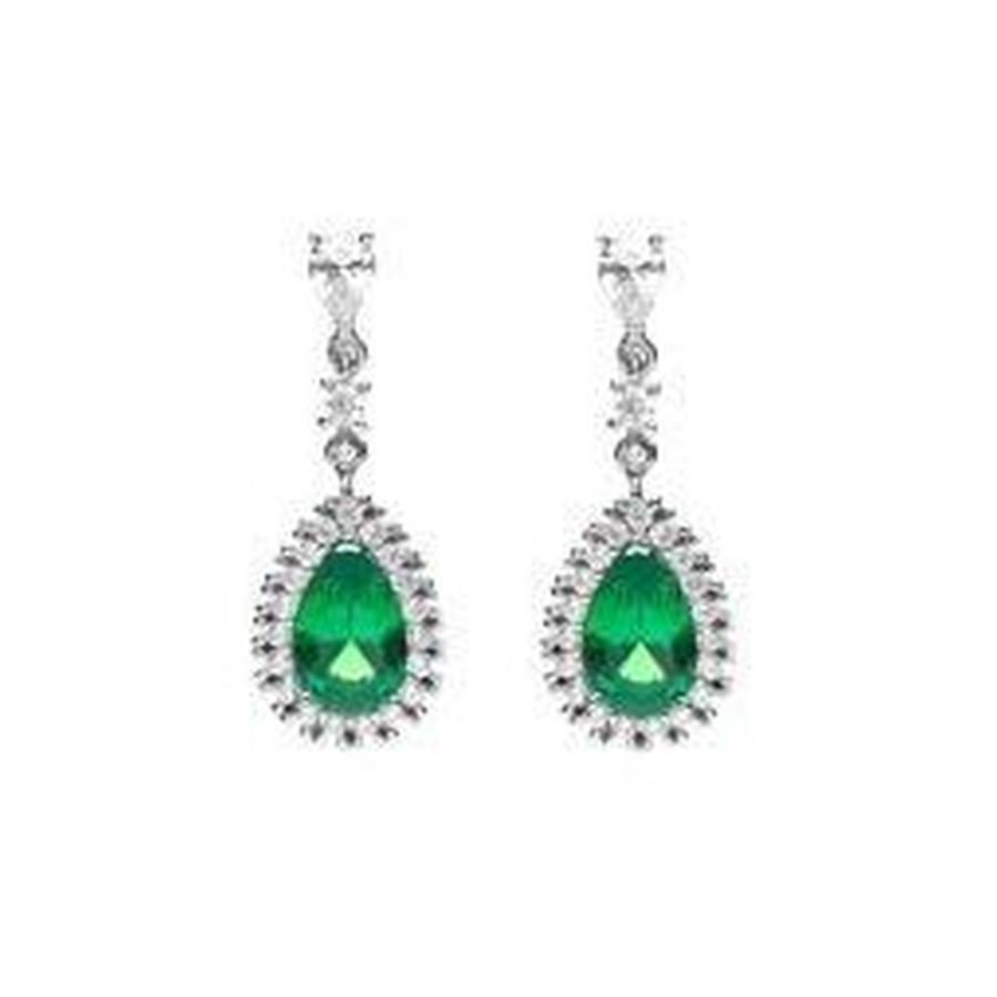 Dipples-Silver Grn Pear/Wht Cz Drp-Dipples Jewellers