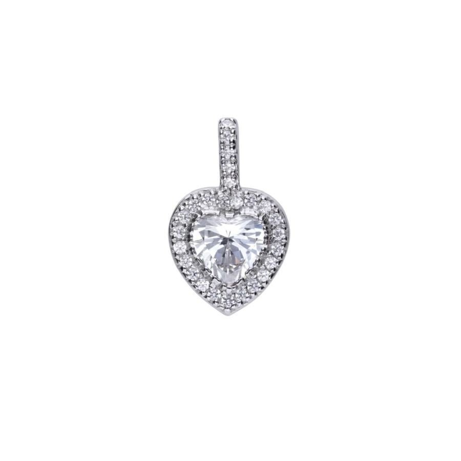 Dipples-Silver Heart Shaped Cubic Zirconia Halo Cluster Pendant-Dipples Jewellers