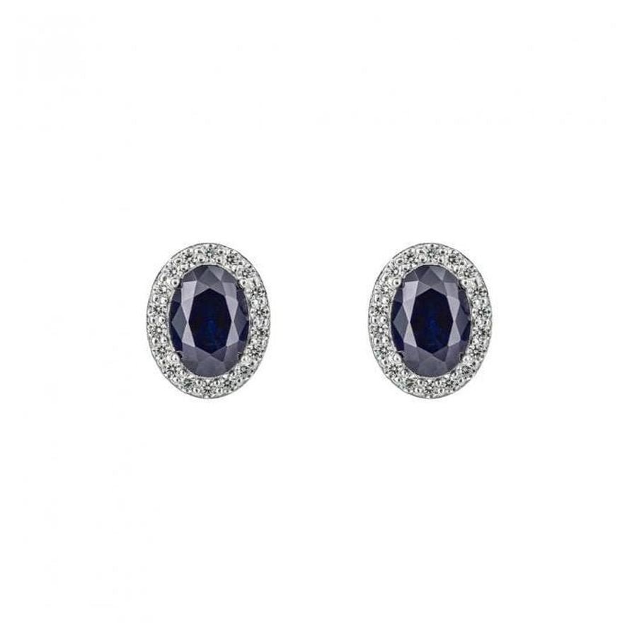Dipples-Silver Oval Blue & White Cubic Zirconia Halo Cluster Stud Earrings-Dipples Jewellers