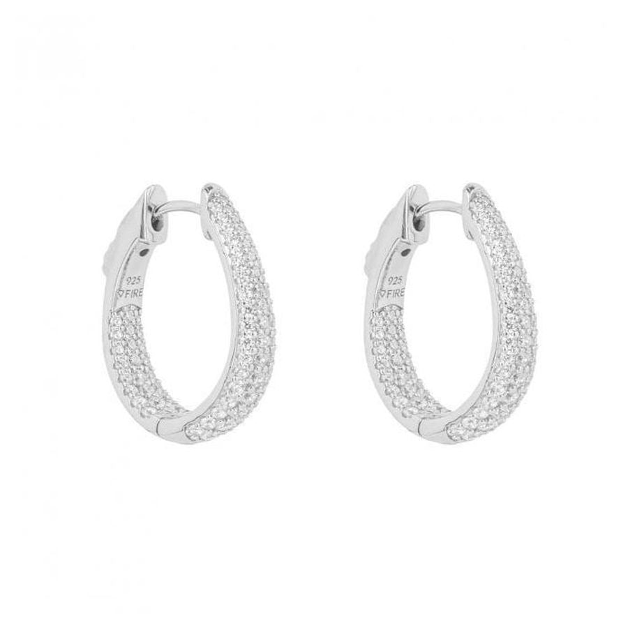 Dipples-Silver Pave Set Cubic Zirconia Hoop Earrings-Dipples Jewellers