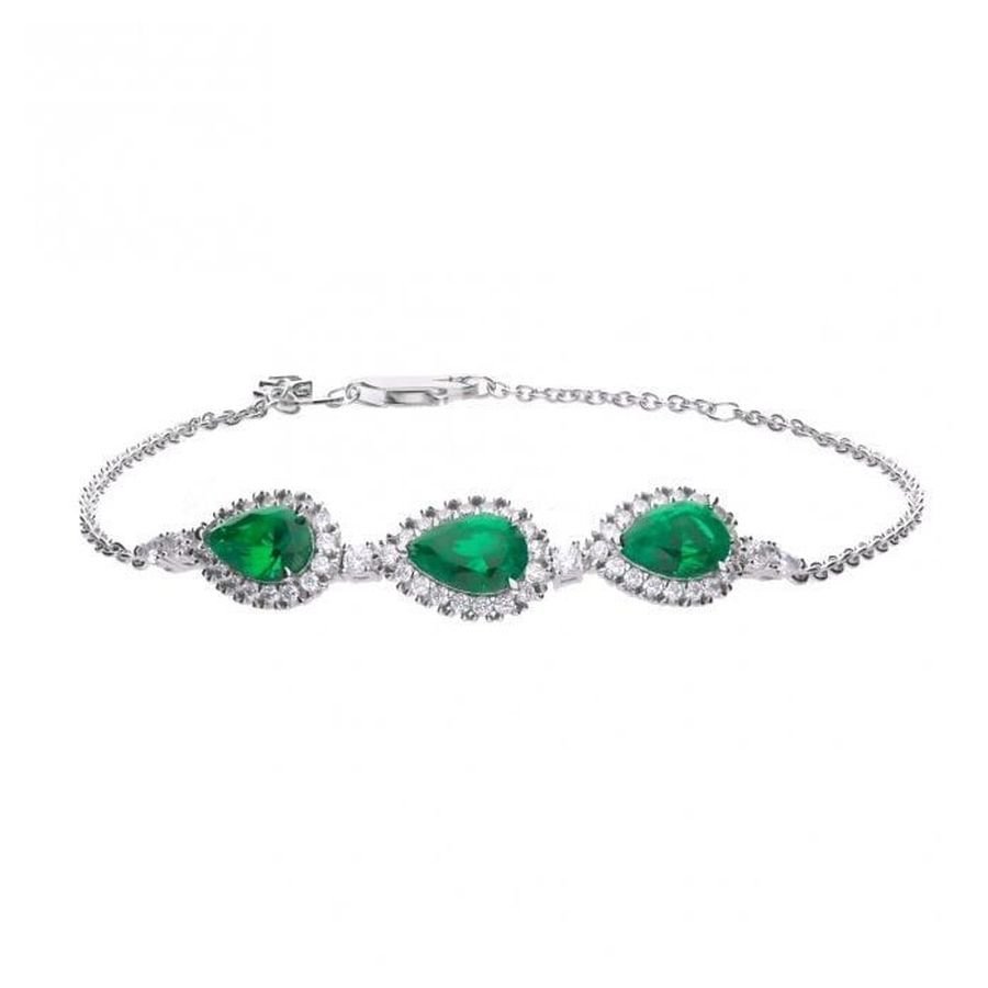 Dipples-Silver Pear Shaped Green & White Cubic Zirconia Cluster Bracelet-Dipples Jewellers