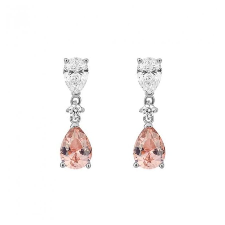 Dipples-Silver Pear Shaped Pink Cubic Zirconia Drop Earrings-Dipples Jewellers