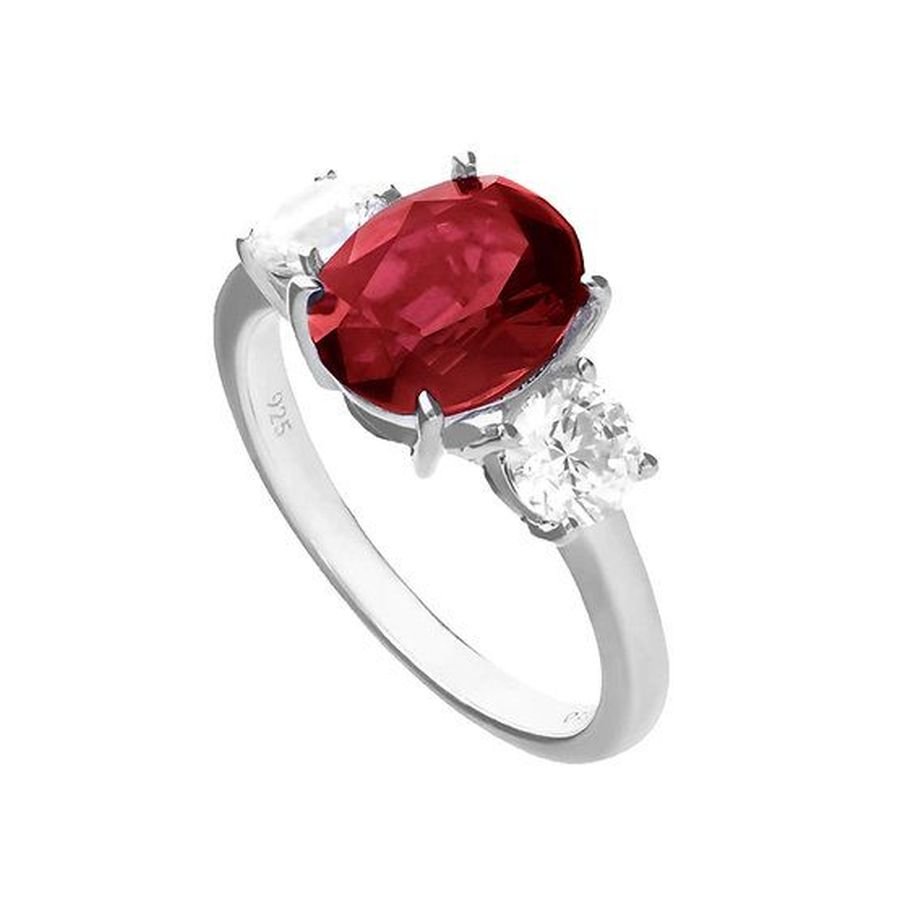 Gecko-Silver Red & White Cubic Zirconia Trilogy Ring-Dipples Jewellers