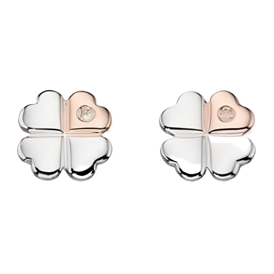 Dipples-Silver & Rose Gold Plated Cubic Zirconia Set Clover Stud Earrings-Dipples Jewellers