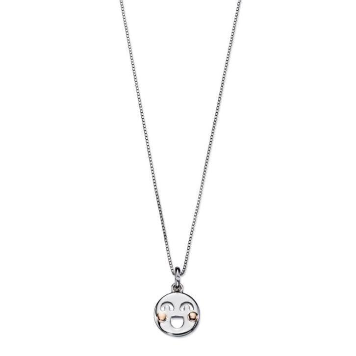 Gecko-Silver & Rose Gold Plated Diamond Set Smiley Pendant & Chain-Dipples Jewellers