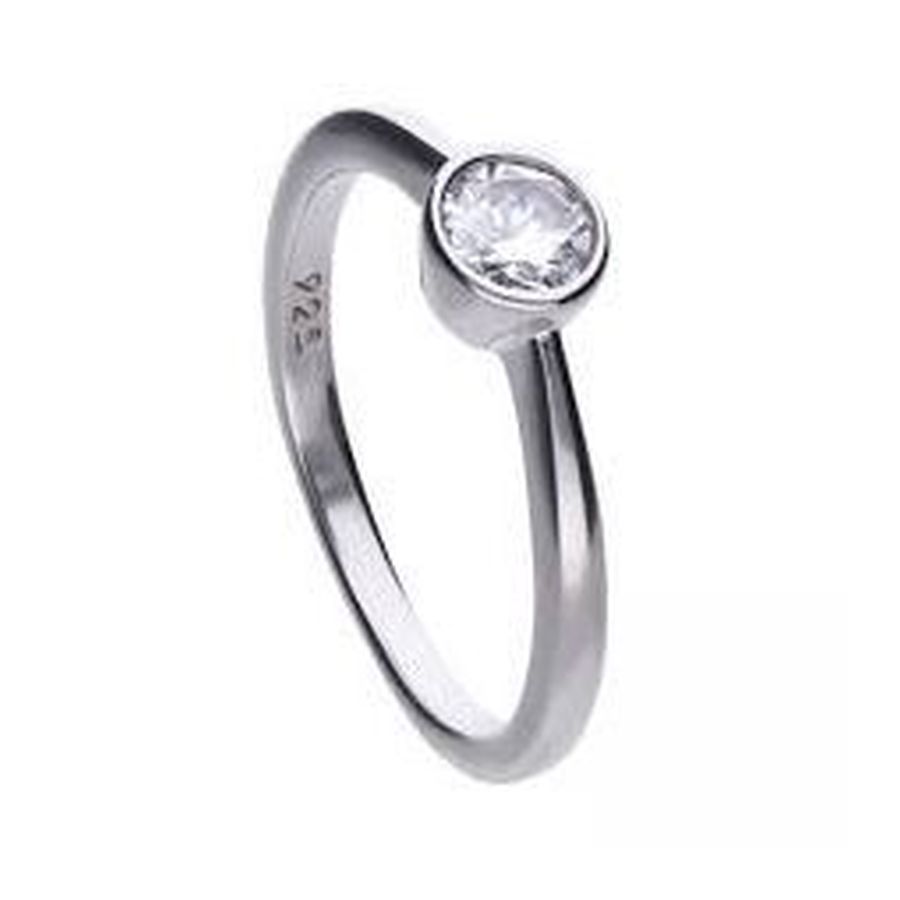 Dipples-Silver Rubover Set Cubic Zirconia Solitaire Ring, size O 1/2-Dipples Jewellers