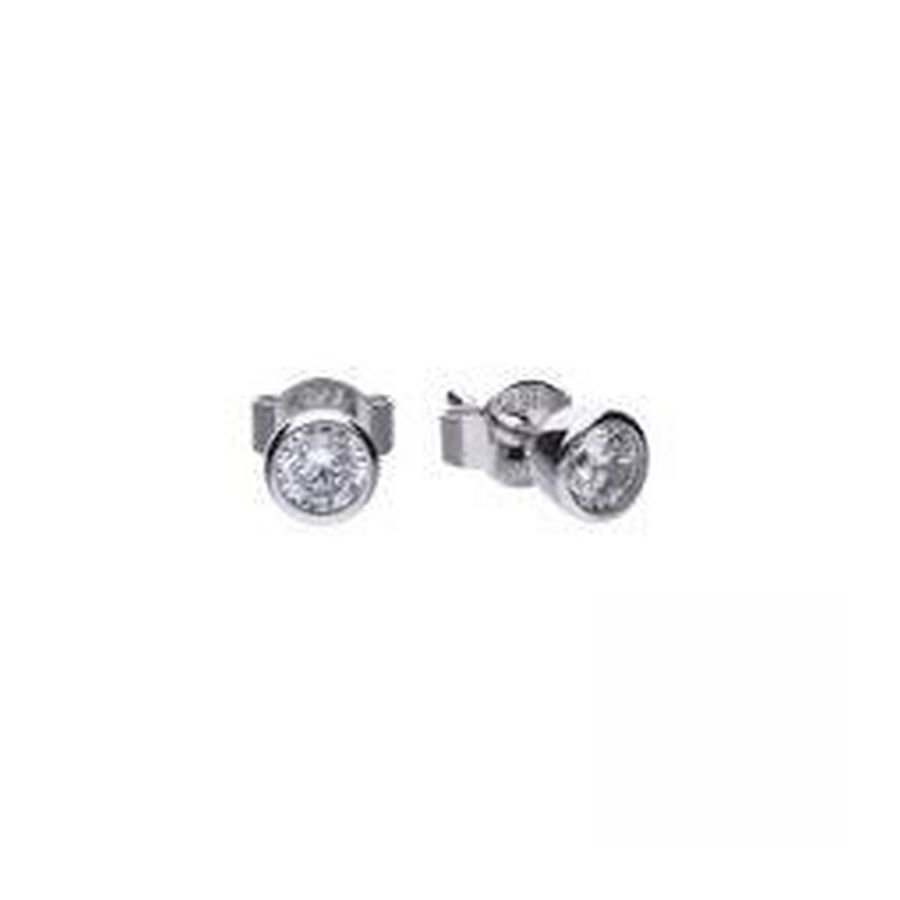 Dipples-Silver solitaire bezel/rub over set CZ stud earrings-Dipples Jewellers