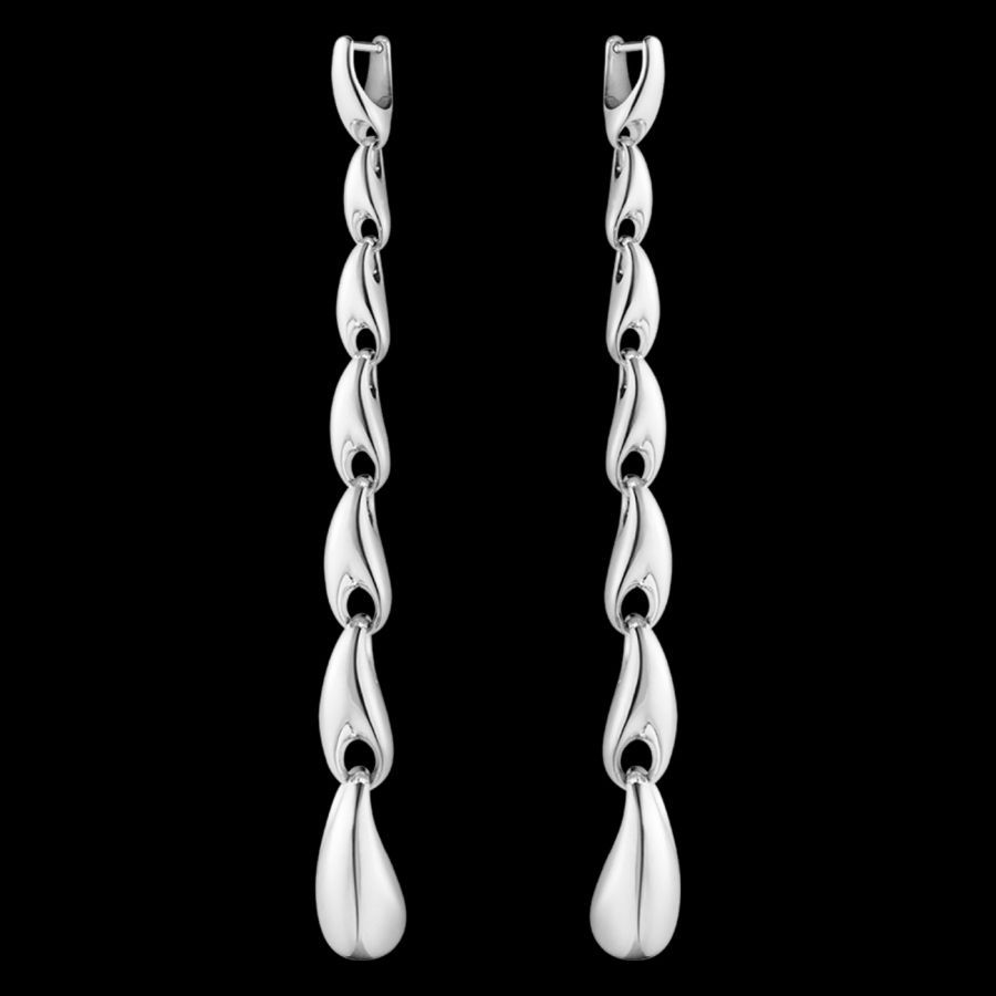 Georg Jensen-Silver Reflect Long Drop Earrings-Dipples Jewellers