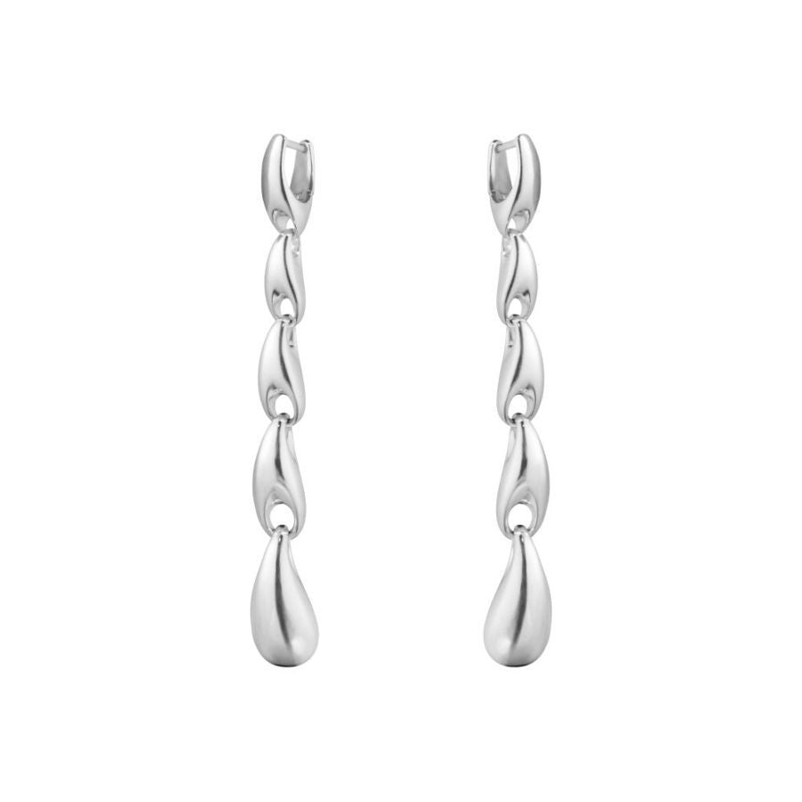 Georg Jensen-Silver Reflect Long Drop Earrings-Dipples Jewellers