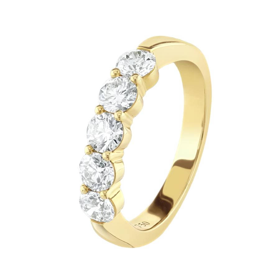 Hearts On Fire-1.06ct Round Brilliant Cut Diamond 5-Stone Half Eternity 18ct Yellow Gold Ring-Dipples Jewellers