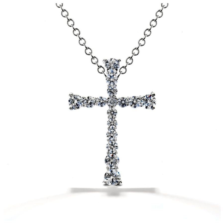 Hearts On Fire-18ct White Gold Divine Round Brilliant Cut Diamond Set Cross Pendant & Chain-Dipples Jewellers