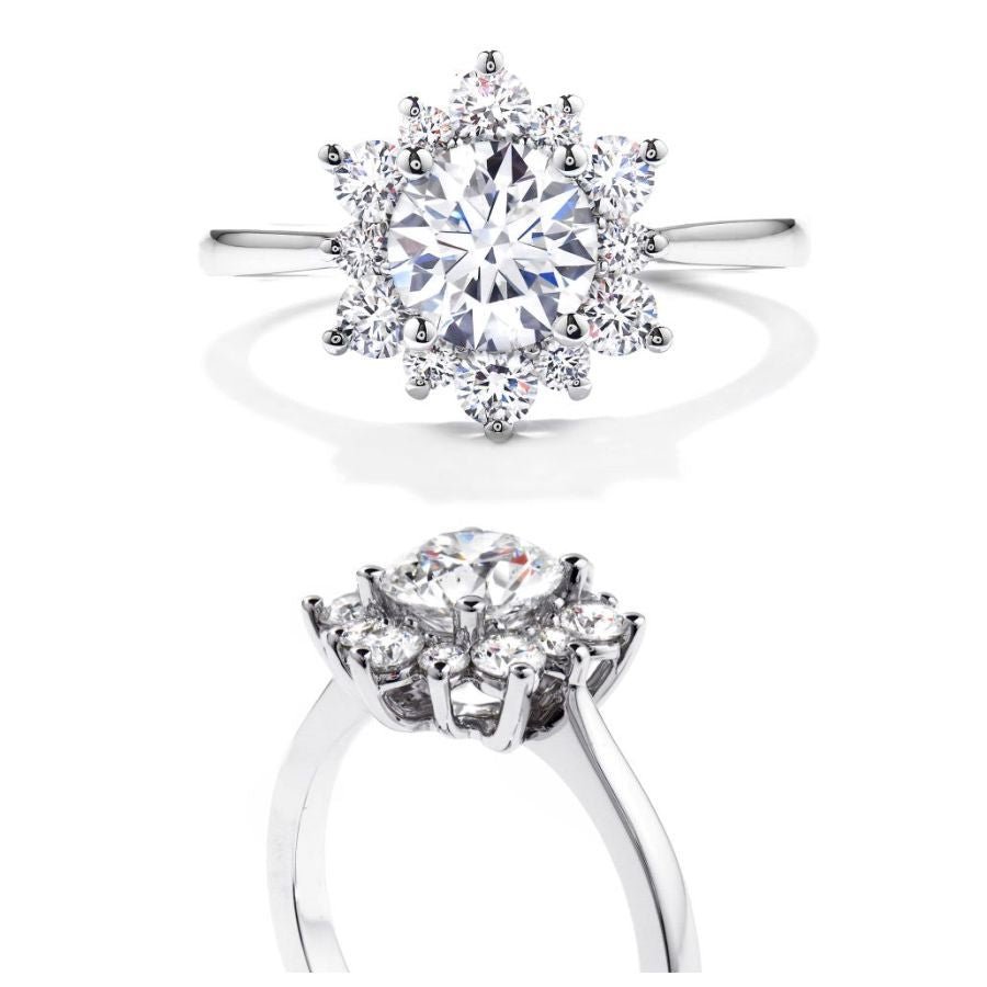 Hearts On Fire-18ct White Gold Lady Di Round Brilliant Cut Diamond Cluster Ring-Dipples Jewellers